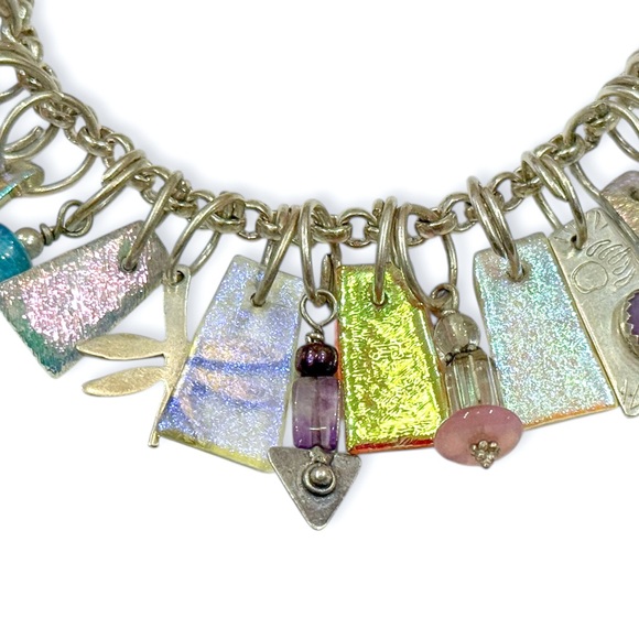 Harold Lujan Dichroic Rainbow Glass Charm Bracelet and Earrings Set - Picture 5 of 17